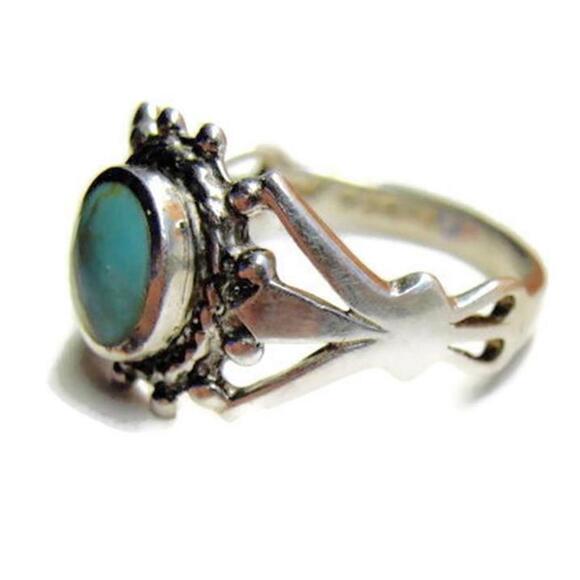 sz 6 3/4 Simulated Turquoise Women Ring Sterling Silver 925 Patina - Picture 5 of 12